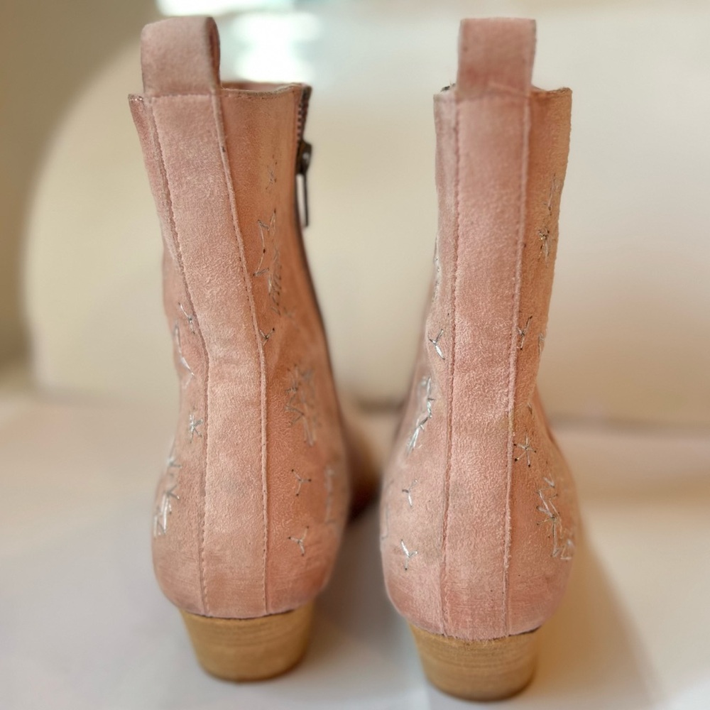 Free People Bowers Pink Suede Embroidered Ankle Boots, NEW - Picture 6 of 13